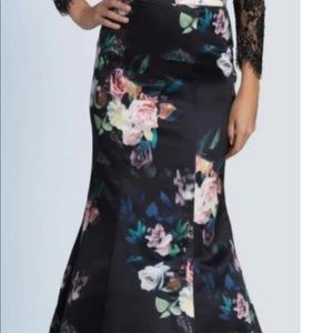 Dave & Johnny 2 Piece Crop Sleeveless Black Floral Prom Mermaid Dress